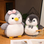 Fluffy Gray Penguin Plushie with Turtle daypack