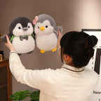 Fluffy Gray Penguin Plushie with Turtle daypack
