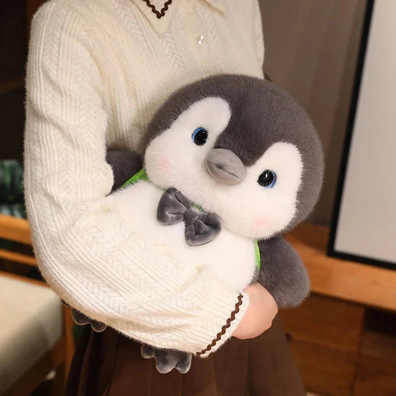 Fluffy Gray Penguin Plushie with Turtle daypack