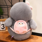 Fluffy Gray Penguin Plushie with Turtle daypack
