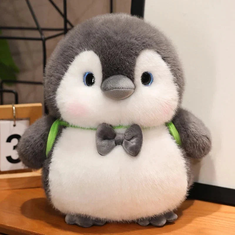 Fluffy Gray Penguin Plushie with Turtle daypack