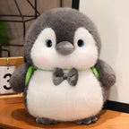 Fluffy Gray Penguin Plushie with Turtle daypack