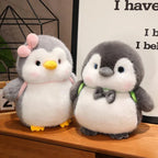 Fluffy Gray Penguin Plushie with Turtle daypack