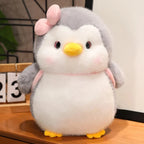 Fluffy Gray Penguin Plushie with Turtle daypack
